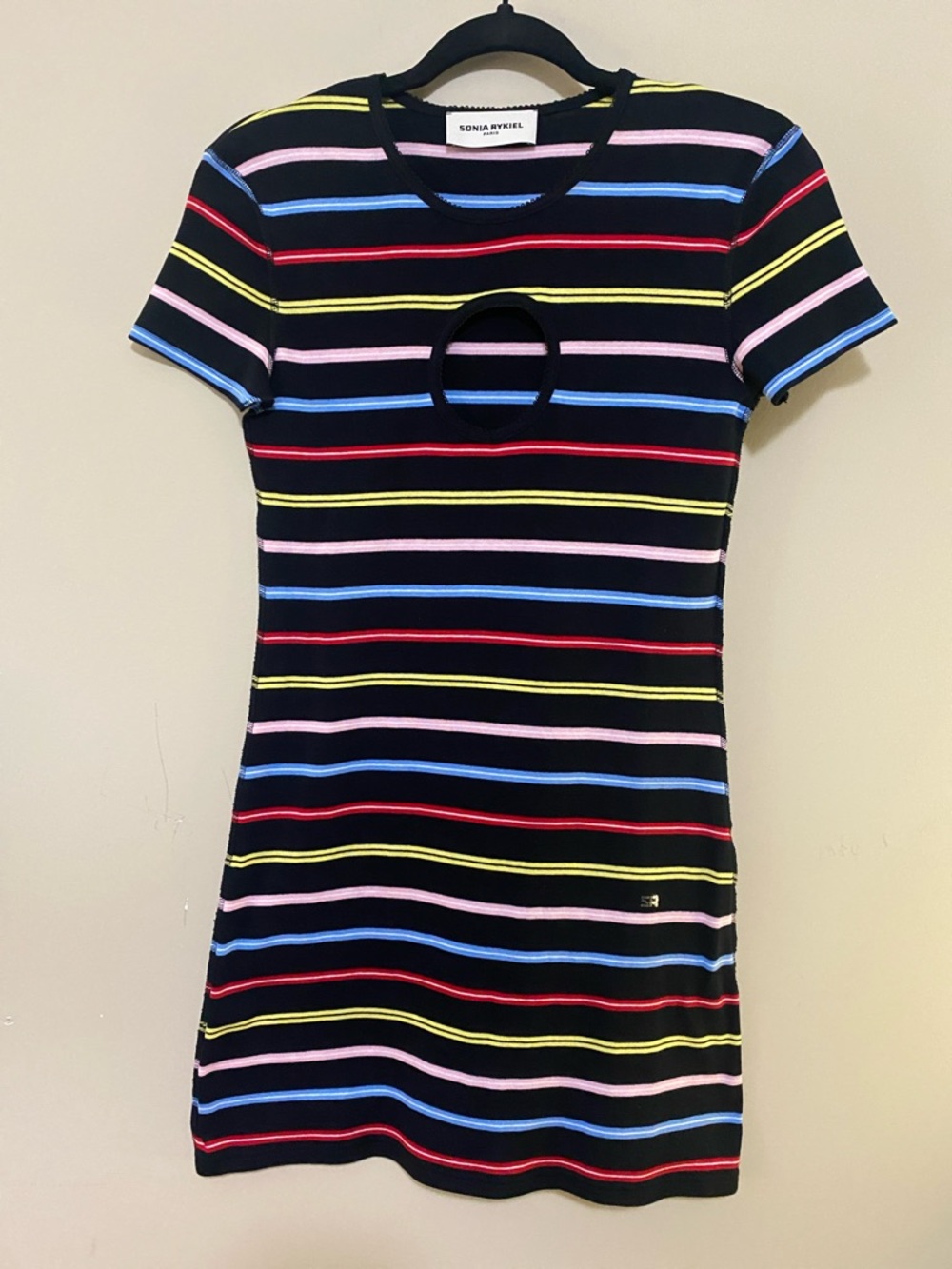 Sonia Rykiel Black Striped Knit Dress with Multicolor Rings